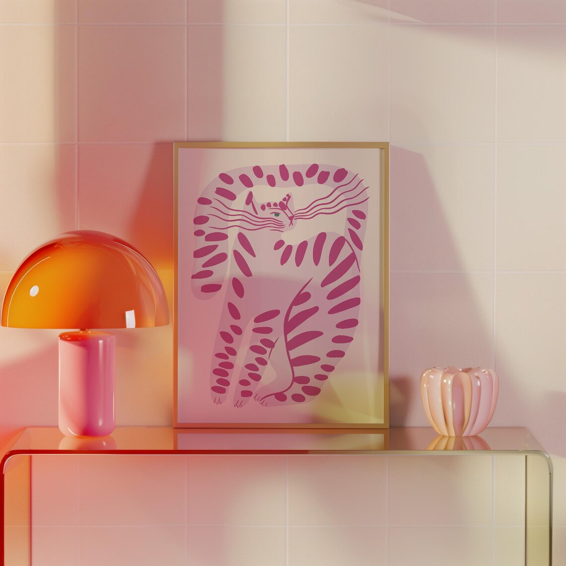 Pink Tiger Playful Abstract Striped Big Cat Modern Animal Poster - Image 4