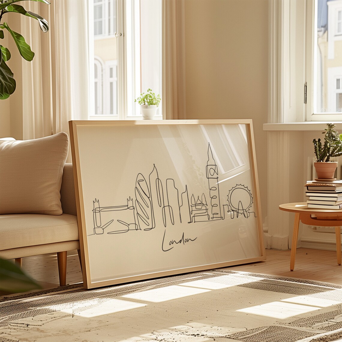 London Skyline Minimalist Line Art Big Ben London Eye Landmarks Poster