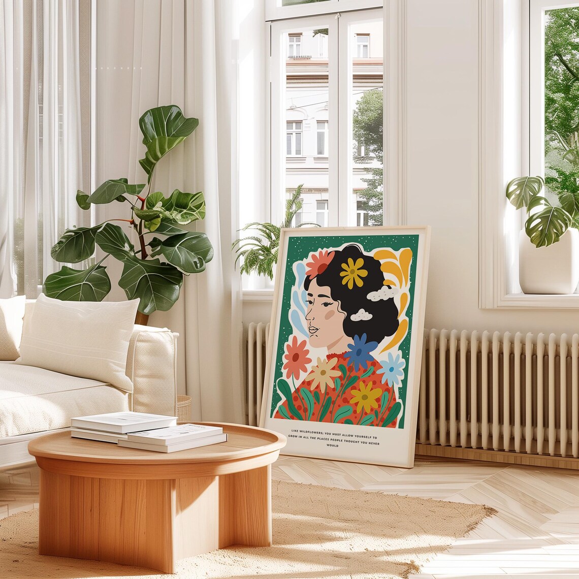 Like Wildflowers Quote Woman Portrait Colorful Floral Green Poster - Image 2