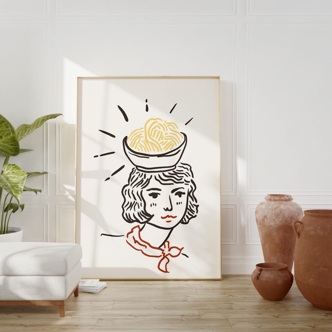 Pasta Lover Spaghetti Bowl Hat Woman Whimsical Italian Kitchen Poster