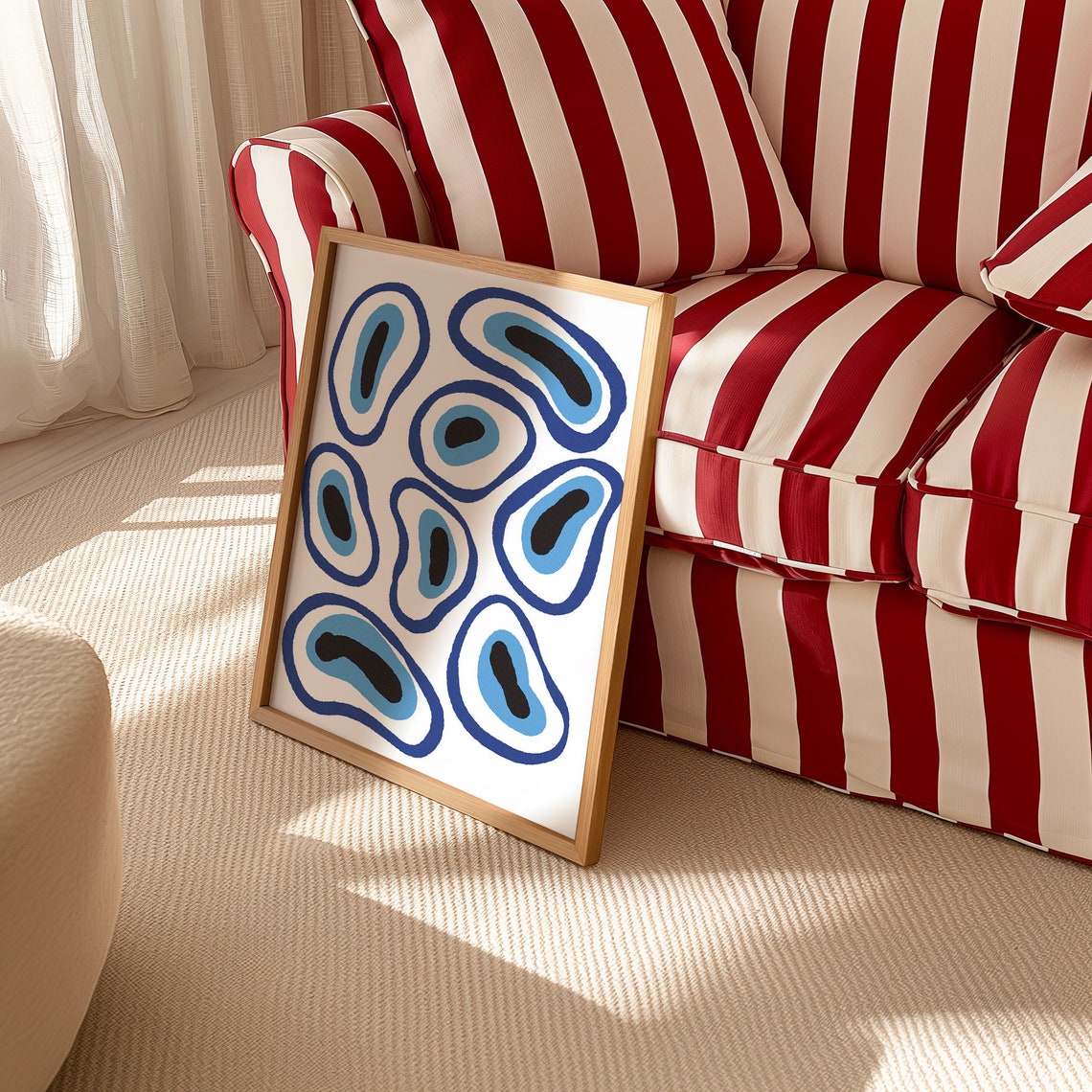 Blue Evil Eye Nazar Symbol Boho Trippy Pattern Aesthetic Wall Art - Image 2