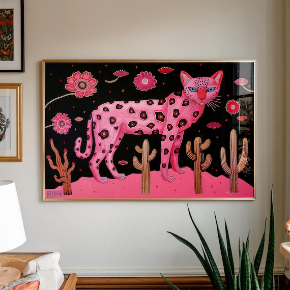 Pink Leopard Desert Art Print Surreal Maximalist Decor