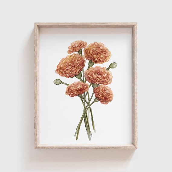 Marigold Watercolor Art Print, Floral Home Decor