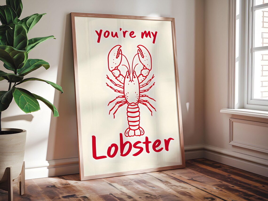 You Are My Lobster Red Line Art Funny Couple Love Quote Poster