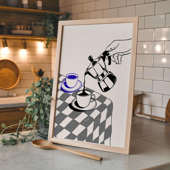 Italian Moka Pot Espresso Coffee Pour Kitchen Illustration Poster