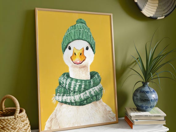 Vintage Goose Nursery Poster Framed Kids Room Decor Adorable Animal Art