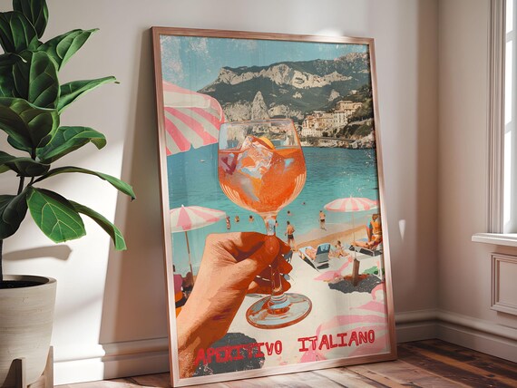Aperitivo Italiano Aperol Spritz Beach Scene Retro Italian Summer Poster