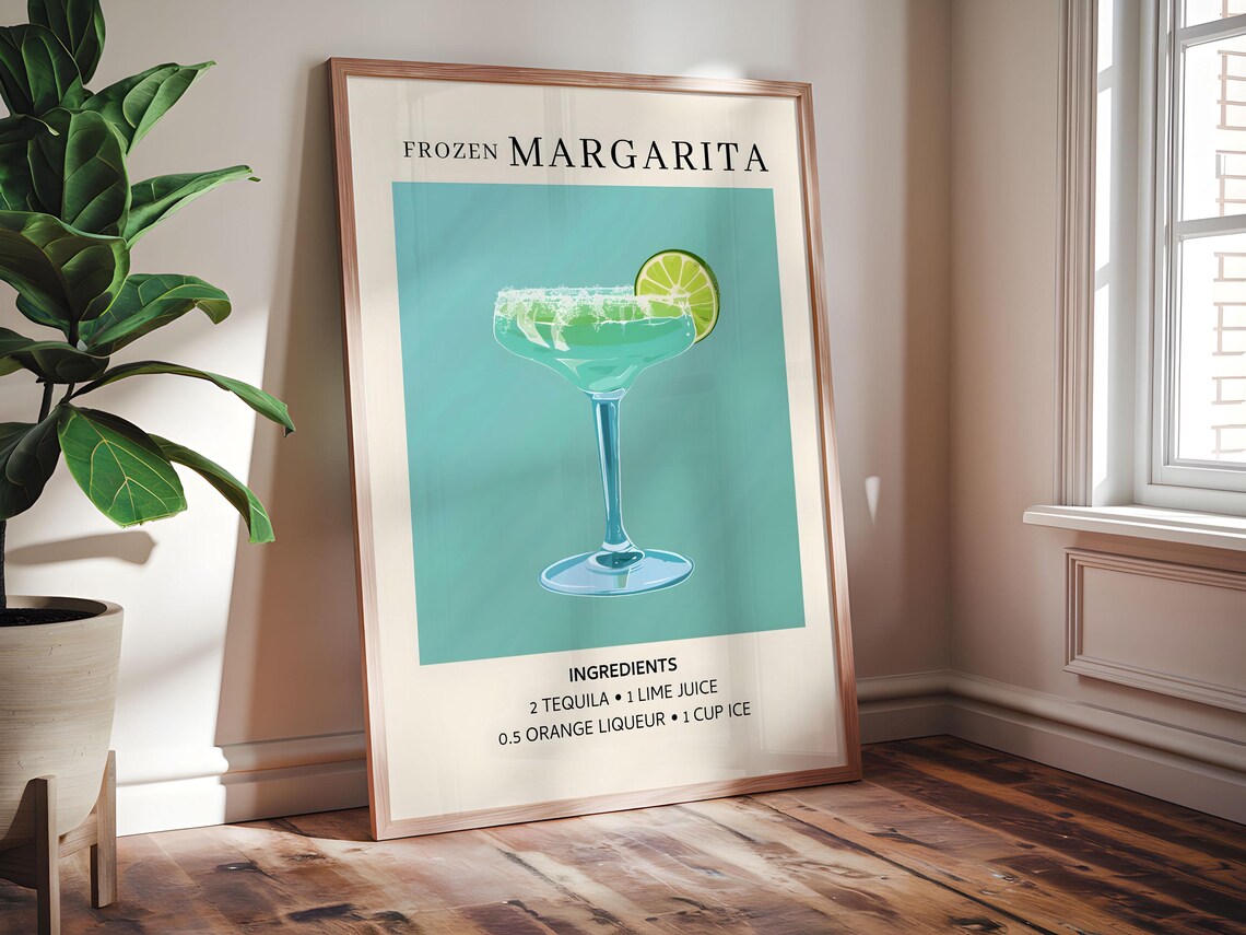 Vintage Frozen Margarita Ingredients Poster, Bar Kitchen