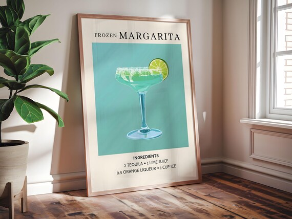 Vintage Frozen Margarita Ingredients Poster, Bar Kitchen