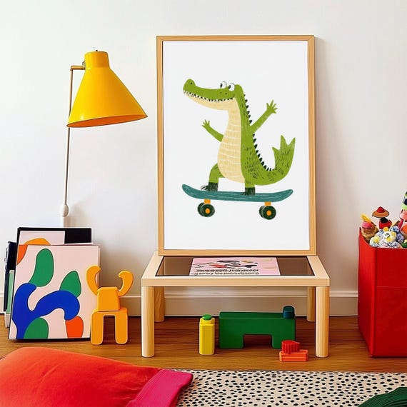 Funny Crocodile Nursery Poster Framed Kids Wall Art Whimsical Animal Decor