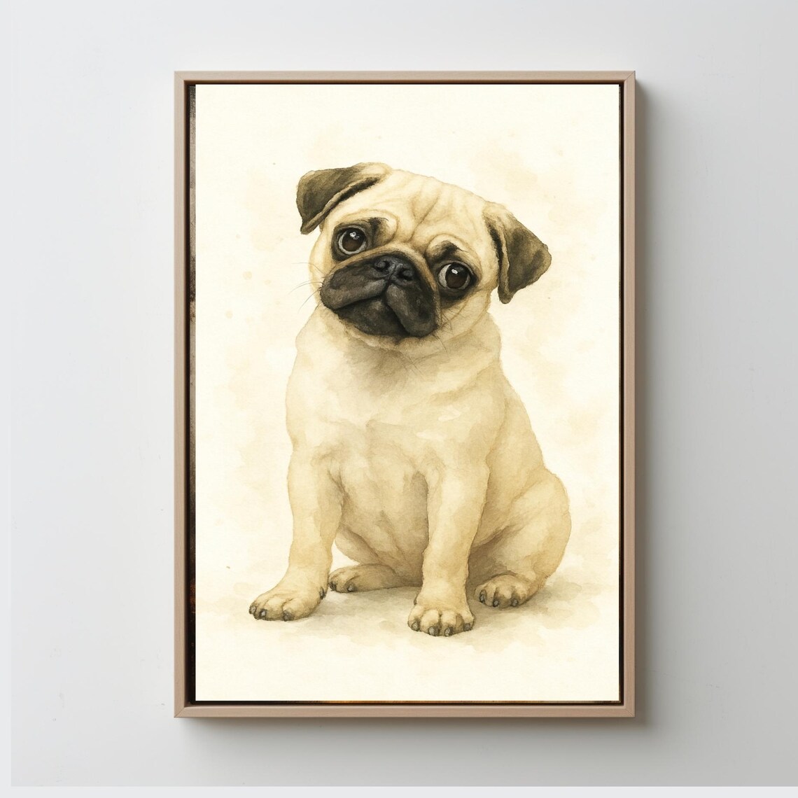 Cute Pug Puppy Watercolor Dog Portrait Cuddly Pet Animal Poster