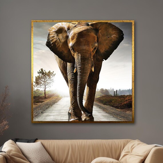 Majestic Elephant Walking Safari Road Wildlife Closeup Art Poster