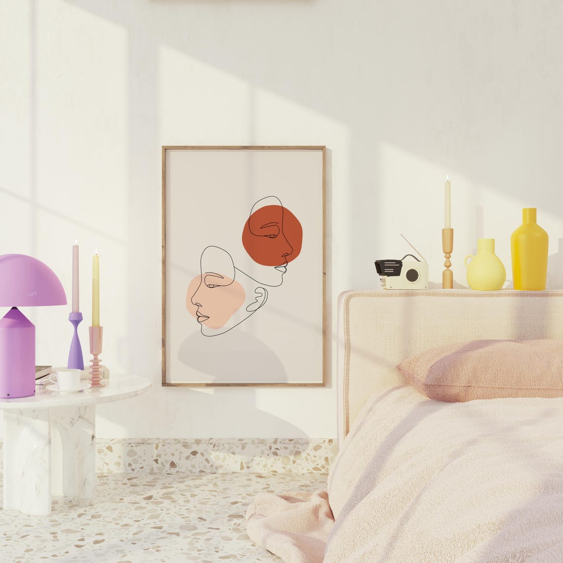 Boho Line Drawing Woman Faces Terracotta Minimalist Abstract Wall Art - Image 3