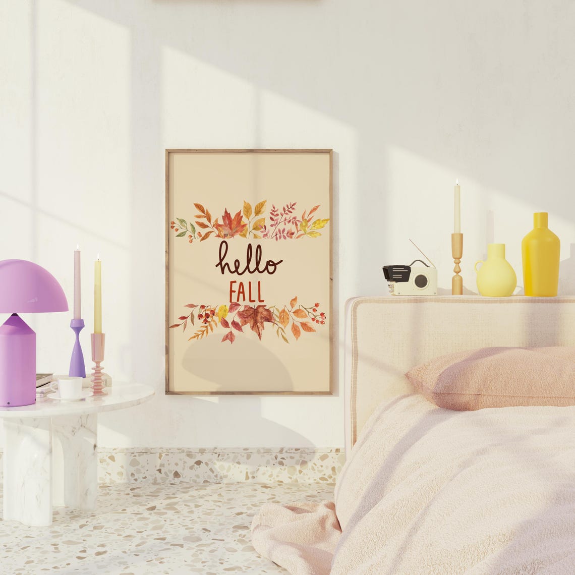 Hello Fall Vertical Watercolor Maple Leaves Cozy Autumn Poster - Image 3