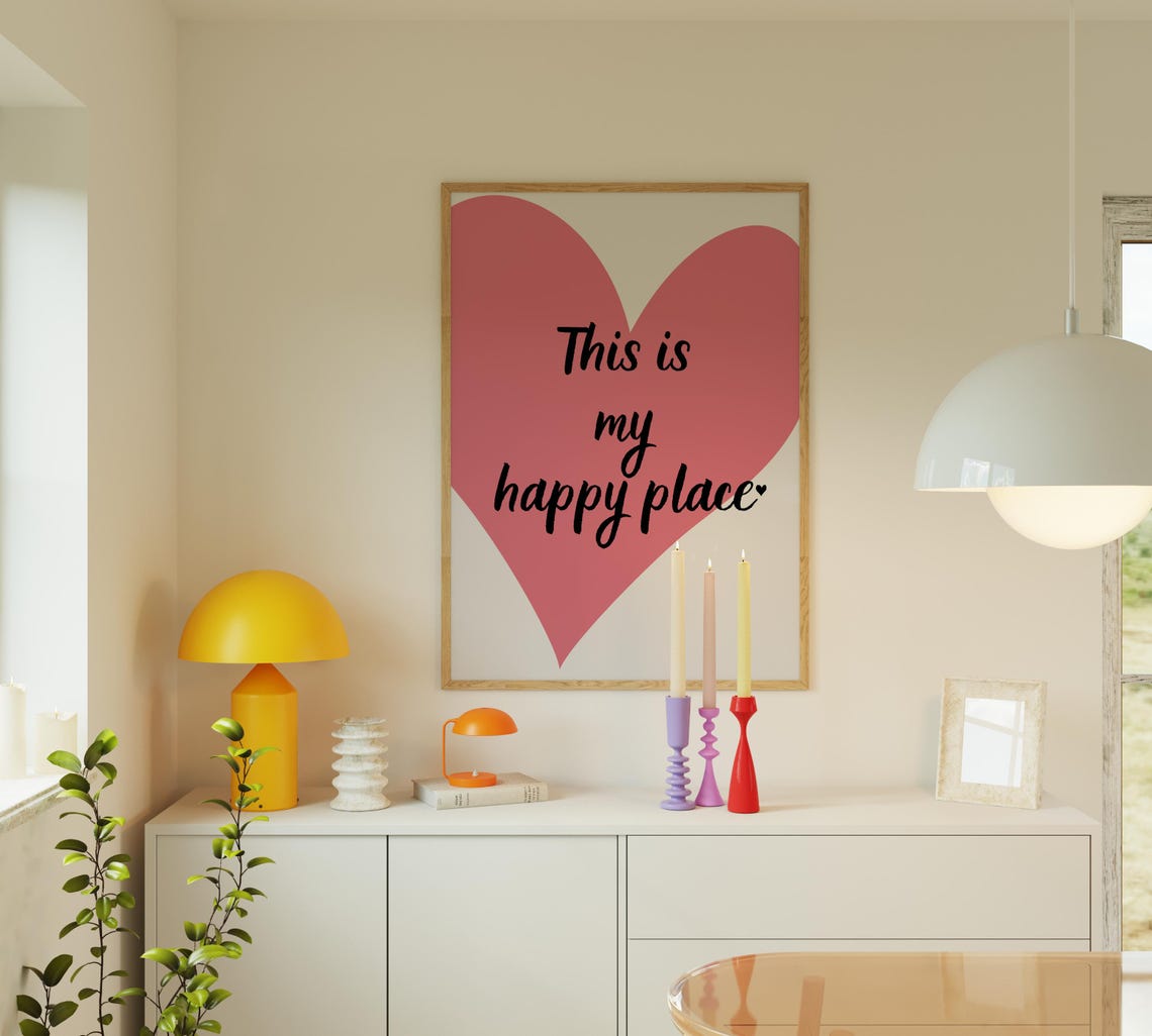 This Is My Happy Place Big Pink Heart Positive Quote Print Gift - Image 3