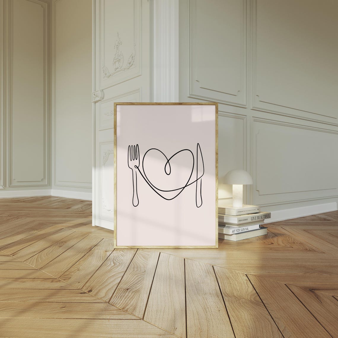 Single Line Fork Knife Heart Minimalist Kitchen Dining Wall Art - Image 2