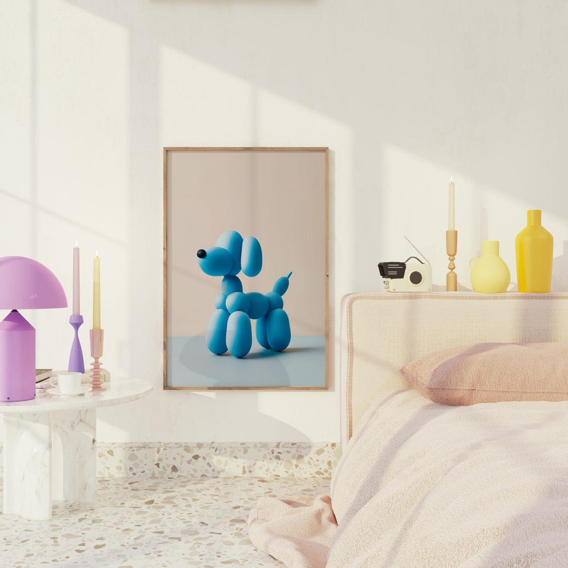 Blue Balloon Dog Modern Playful Minimalist Print Kids Room Decor - Image 2
