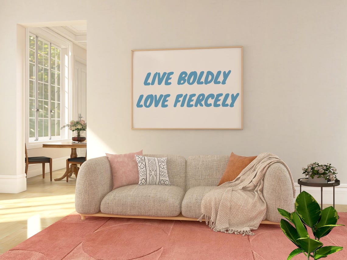 Live Boldly Love Fiercely Blue Retro Script Horizontal Poster - Image 2