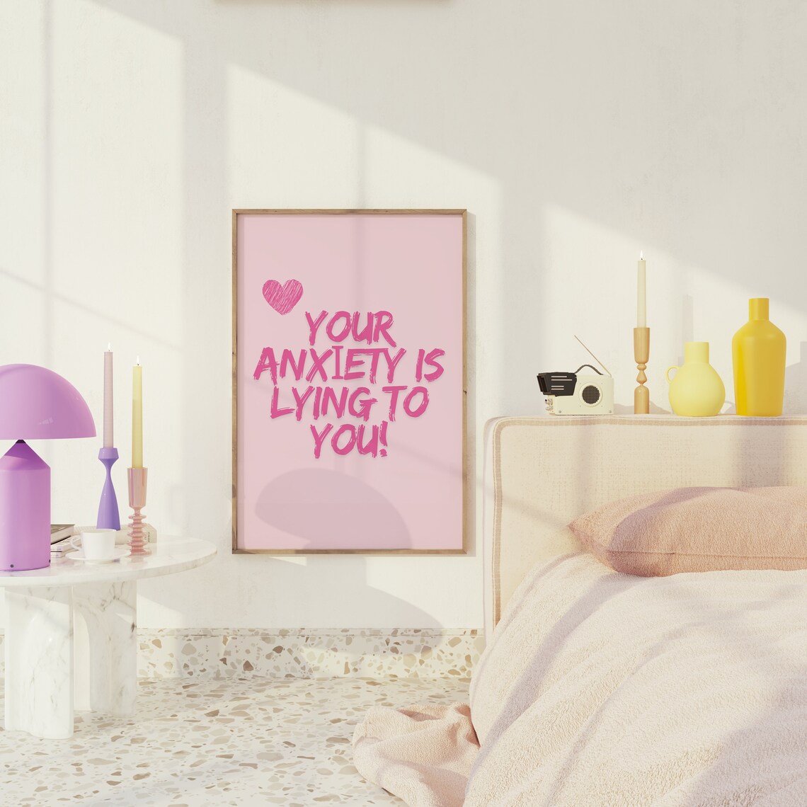 Your Anxiety Is Lying To You Pink Mental Health Affirmation Print - Image 2