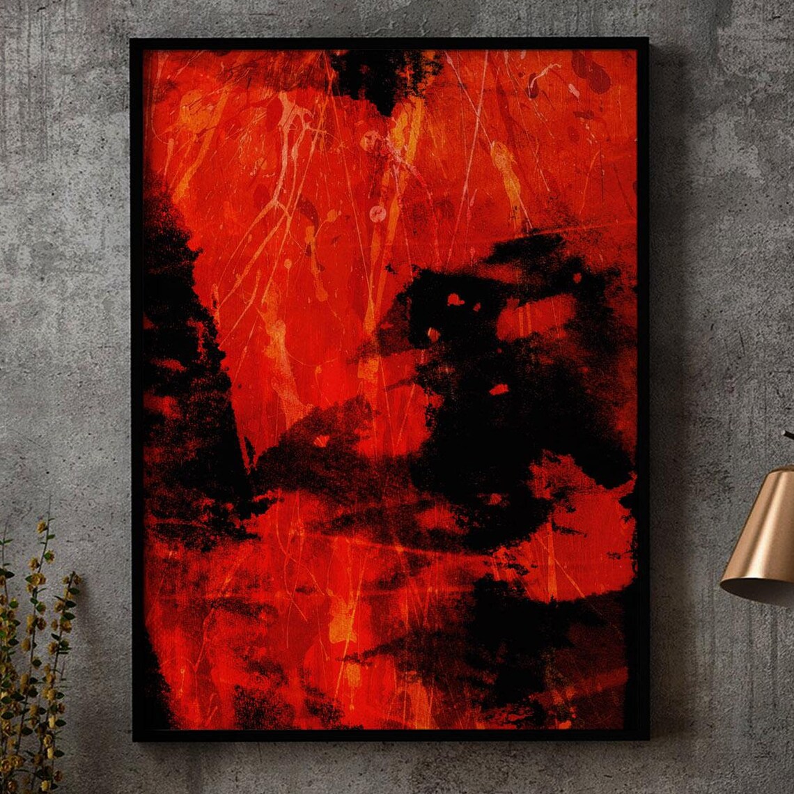Nature At Dusk Abstract Acrylic Painting With Vibrant Red And Black Colors And Dynamic Textured Patterns Download - Image 3