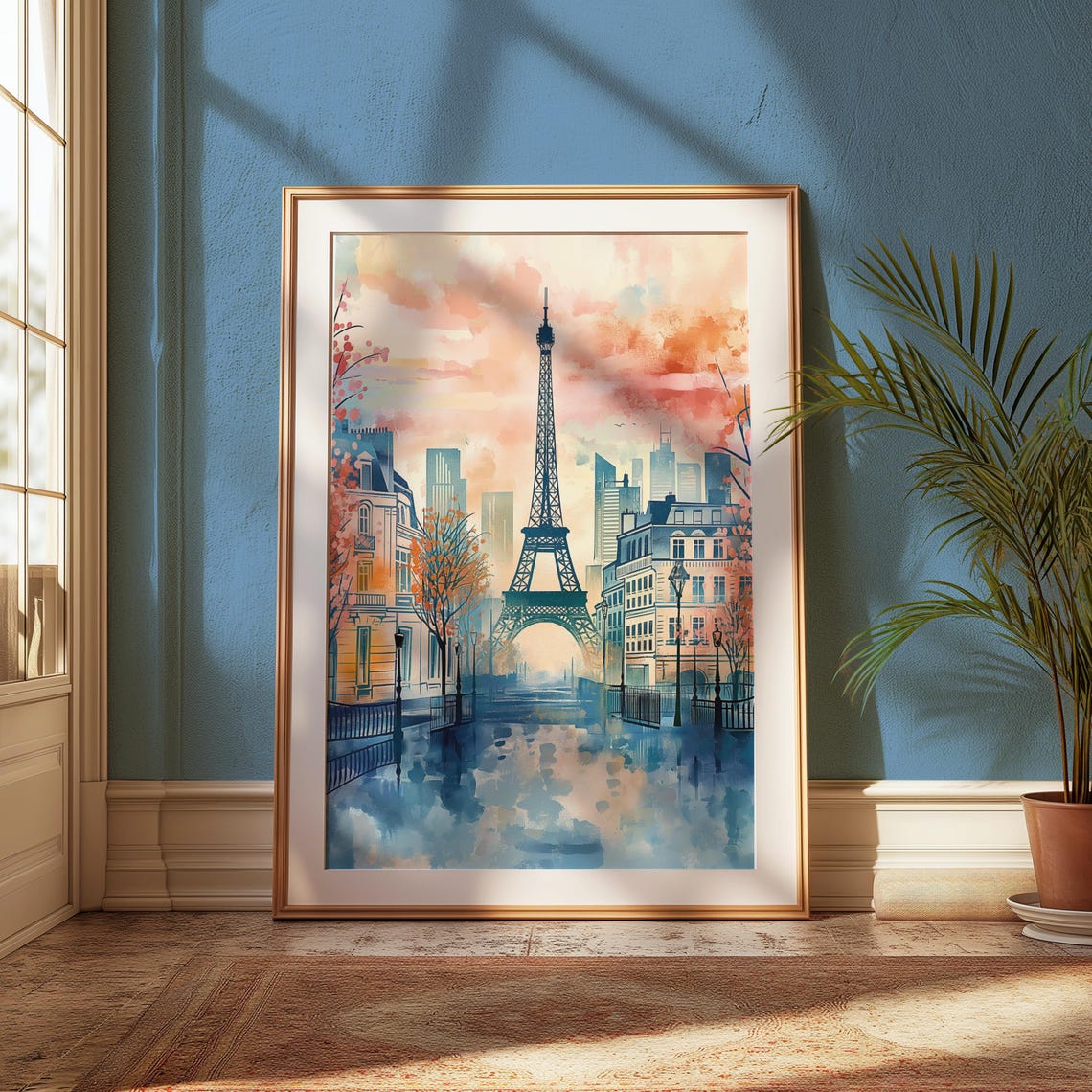 Eiffel Tower Watercolor Romantic Paris Autumn Street Art Poster