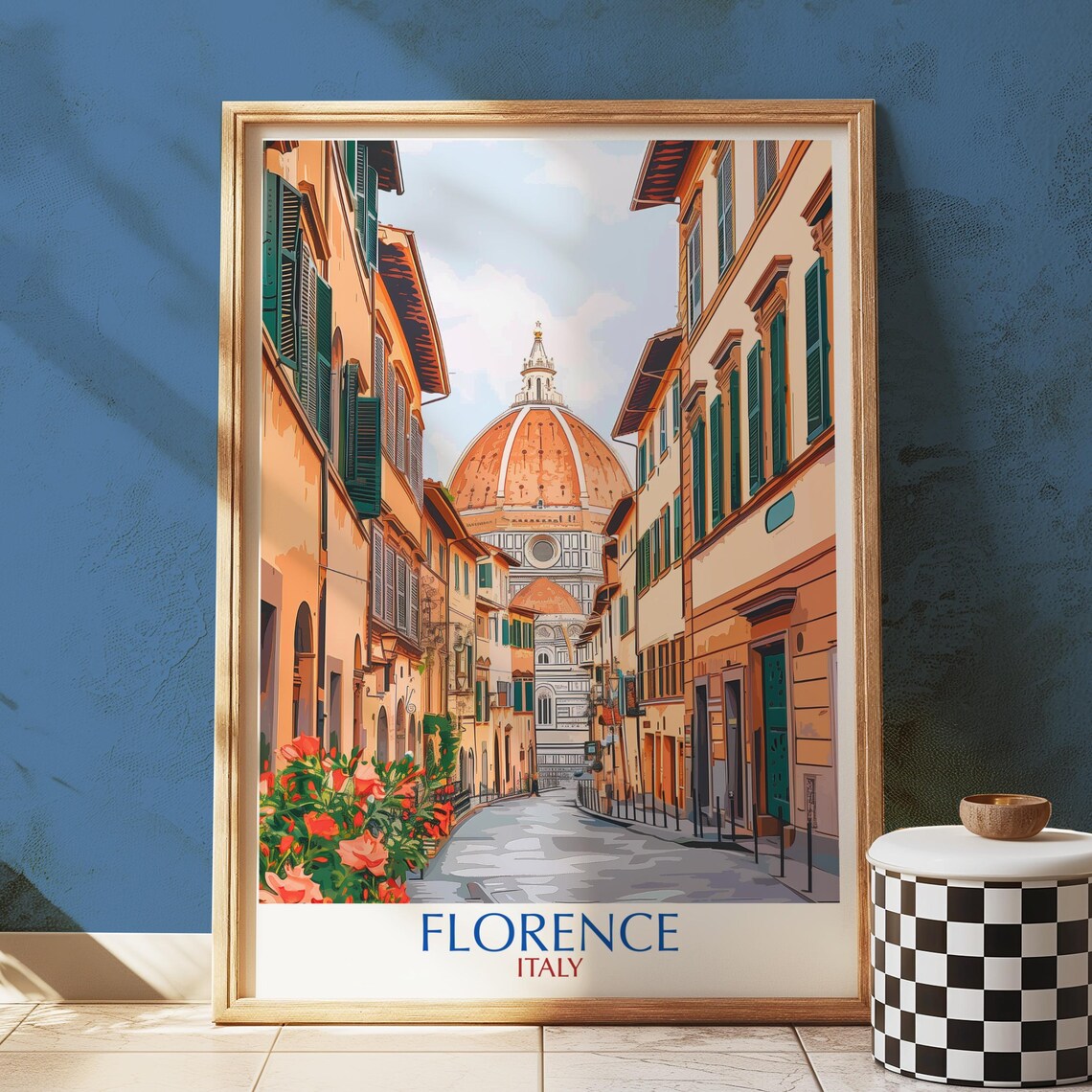 Florence Italy Tuscan Street Duomo Cathedral View Vintage Travel Poster