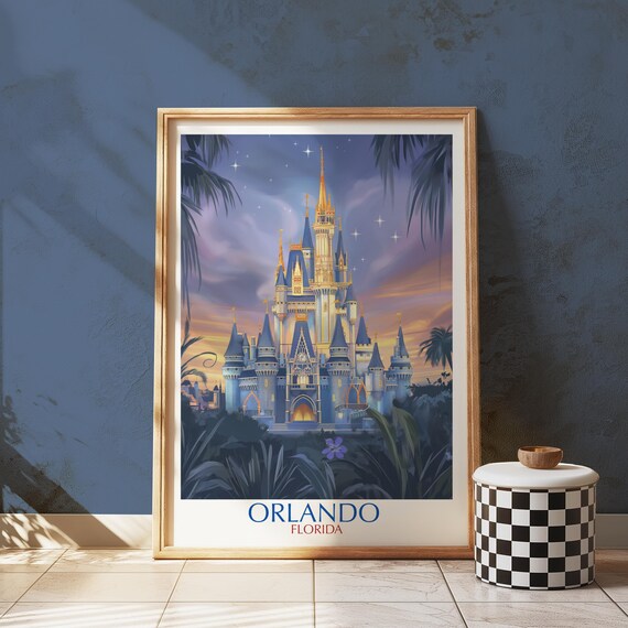 Orlando Florida Night Castle Starry Sky Dreamy Travel Poster Design Art