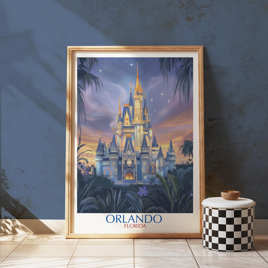 Orlando Florida Night Castle Starry Sky Dreamy Travel Poster Design Art