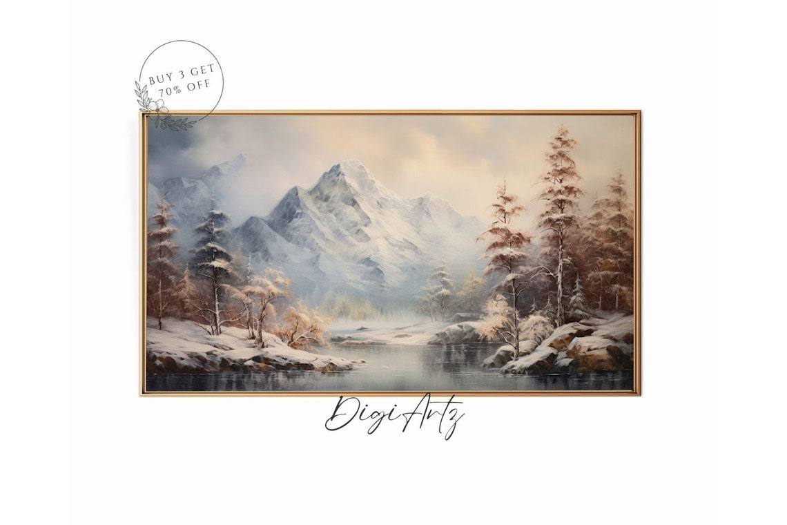 Snowy Mountain Lake Winter Landscape Pine Forest Sunrise Poster