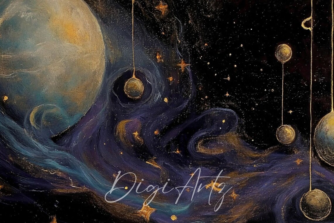 Golden Planet And Stars Celestial Nebula Night Sky Art Poster - Image 5