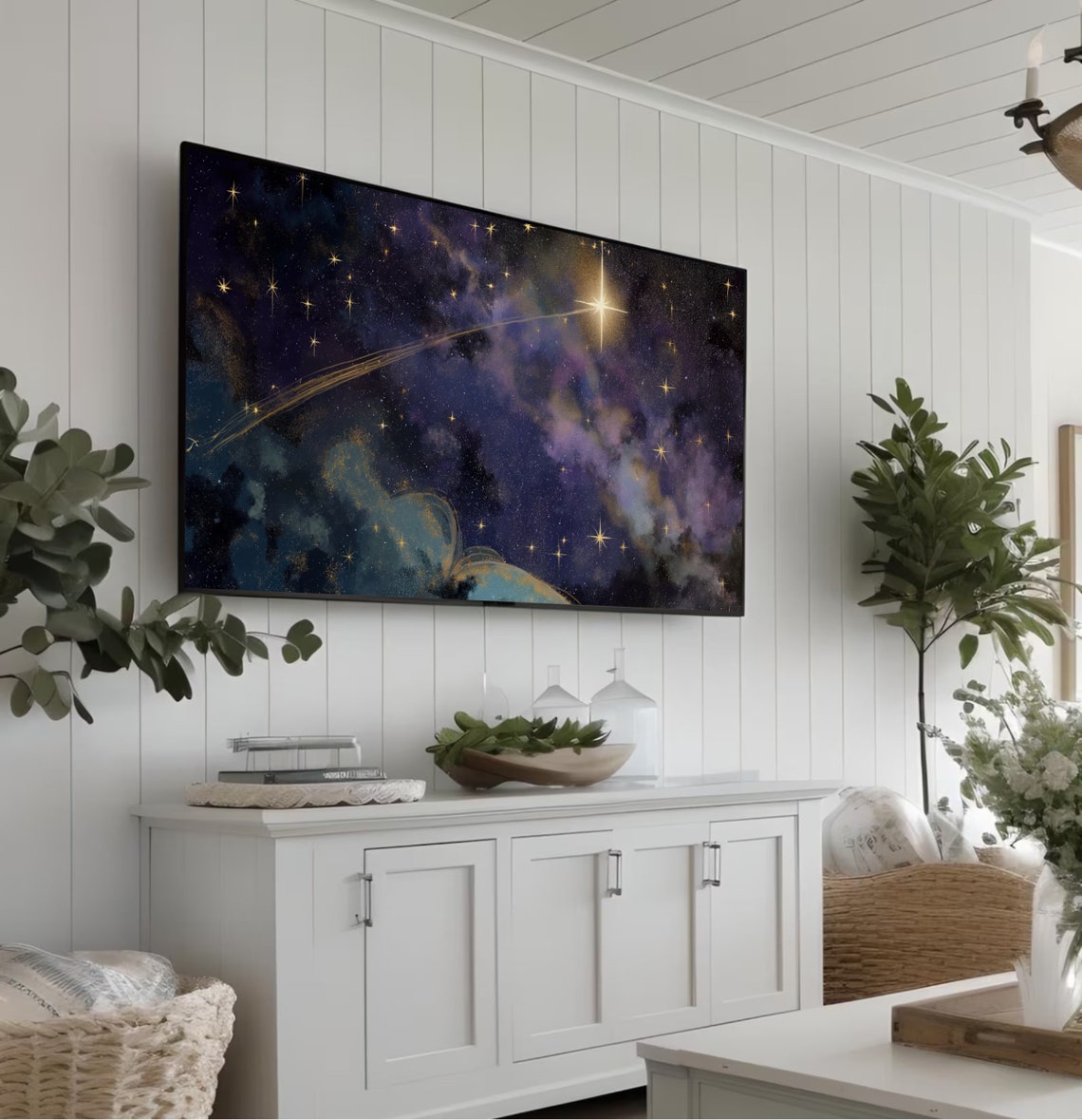 Shooting Star Over Earth Purple Cosmic Nebula Space Painting Poster - Image 5