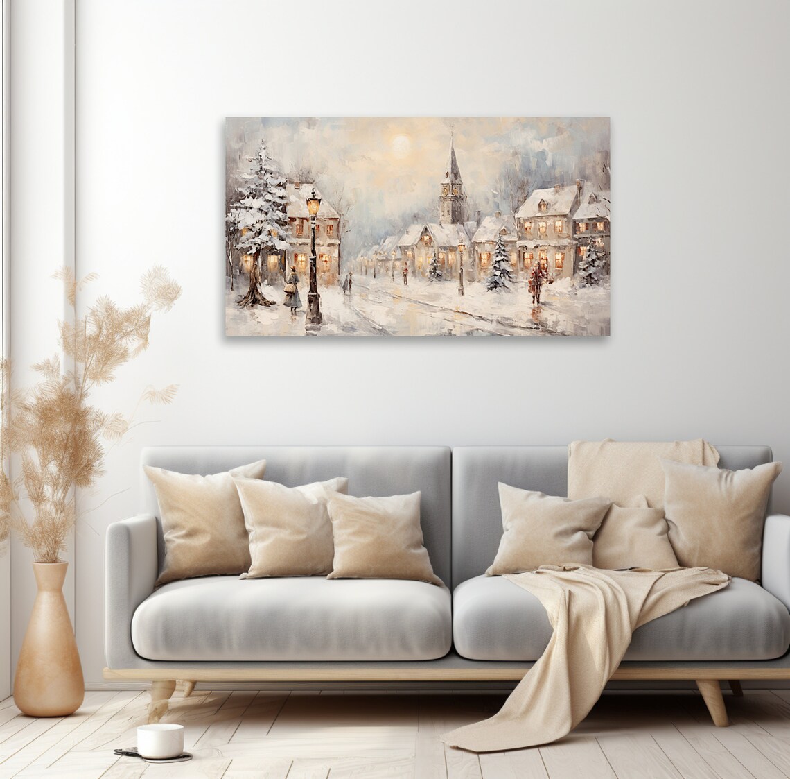 Frame Tv Vintage Winter Town Oil Painting Cottagecore Academia Christmas Decor Rustic Snowy Winter Landscape Holiday Farmhouse Print - Image 2
