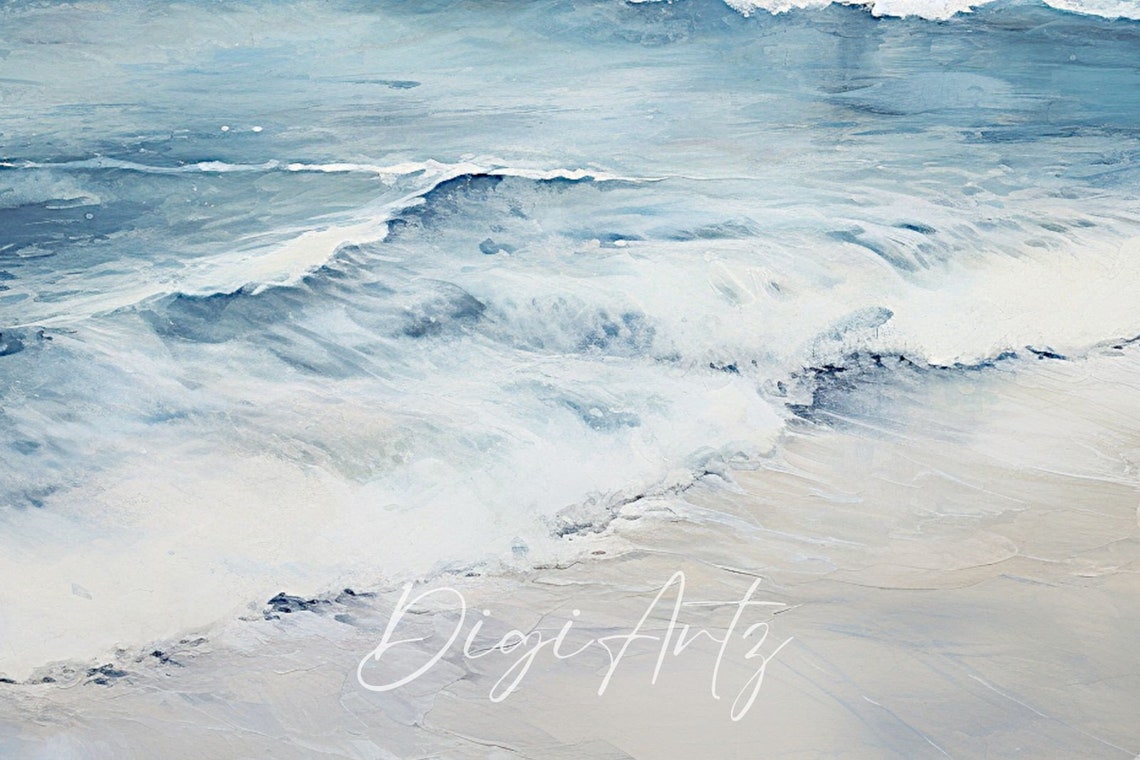 Abstract Ocean Waves Blue White Seascape Oil Painting Poster - Image 6