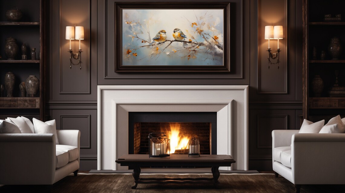 Two Songbirds On Autumn Branch Watercolor Wildlife Bird Lover Poster - Image 3