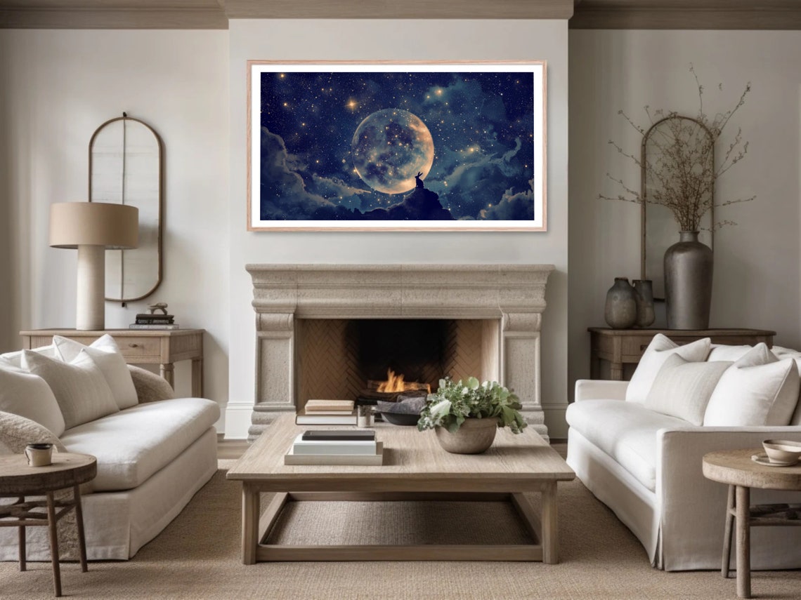Full Moon Bunny Silhouette Cloud Starry Night Whimsical Poster - Image 4