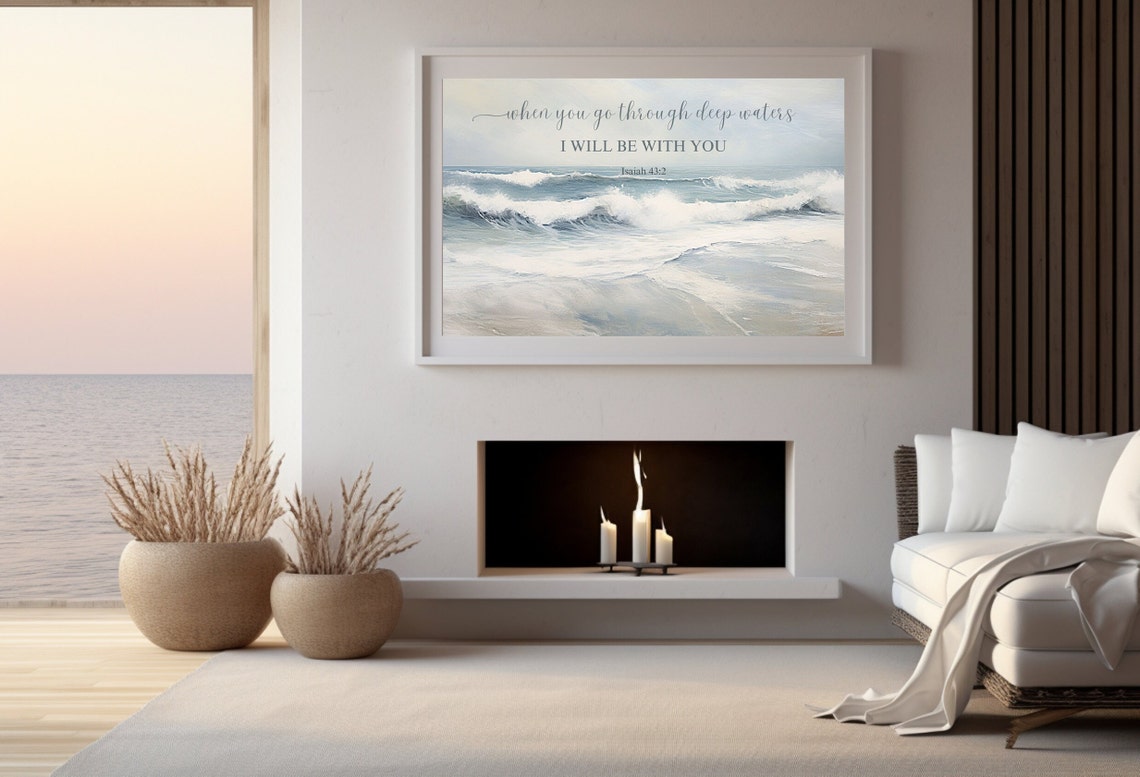 Isaiah 43 2 Bible Verse Ocean Waves Christian Scripture Poster - Image 3