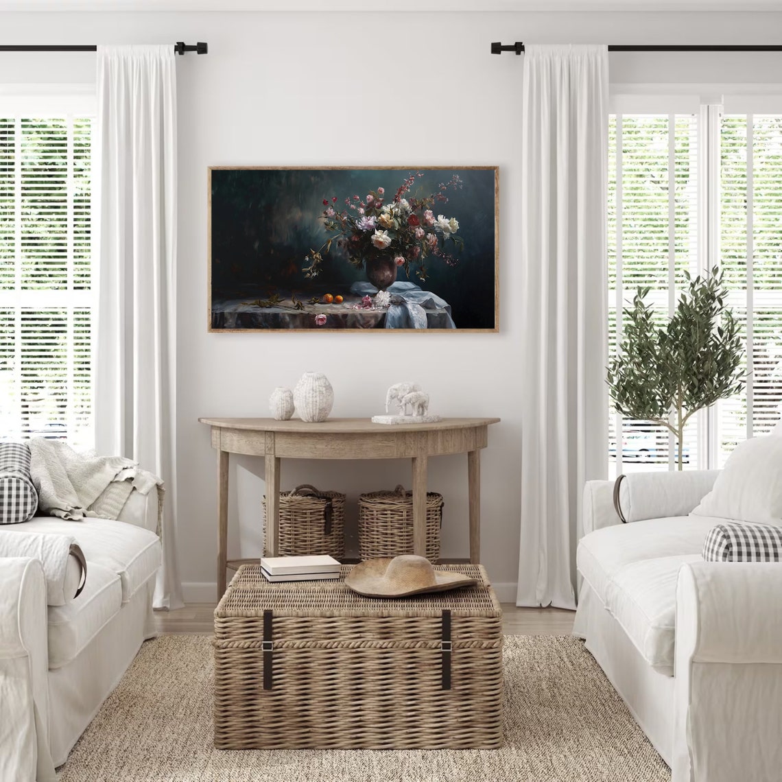 Frame Tv Antique Dark Floral Still Life Oil Painting Abstract Moody Flower Deep In Bloom Botanical Wall Art Dark Academia Home Decor - Image 5