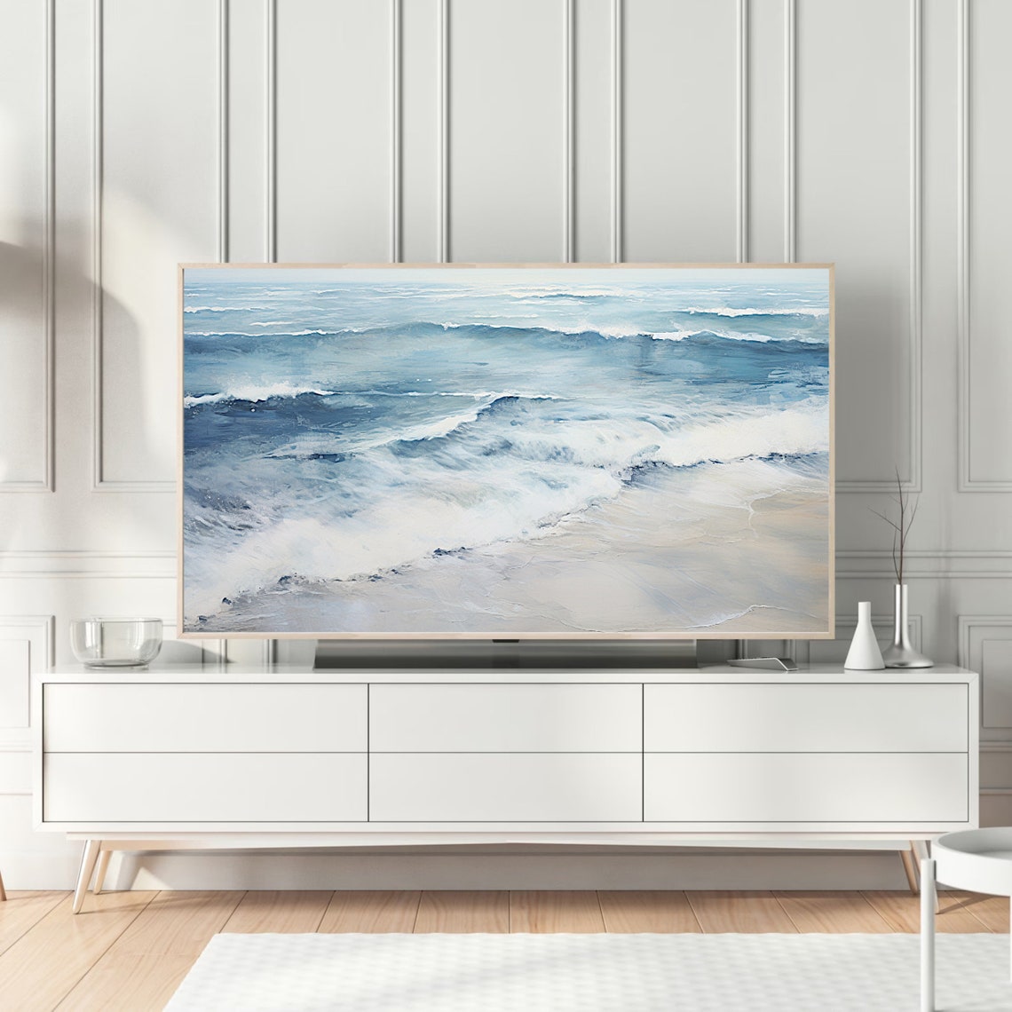Abstract Ocean Waves Blue White Seascape Oil Painting Poster - Image 4