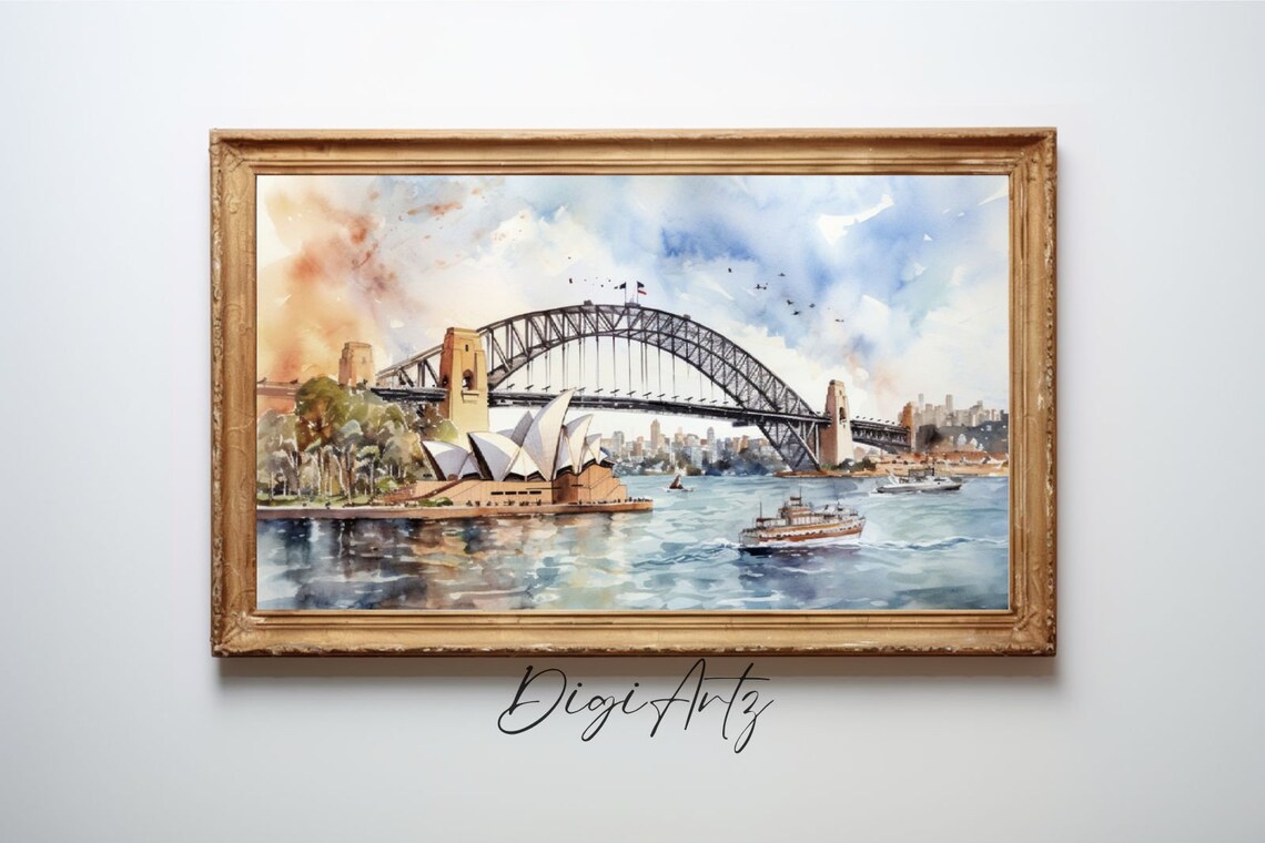 Sydney Opera House Harbour Bridge Watercolor Harbor Travel Poster