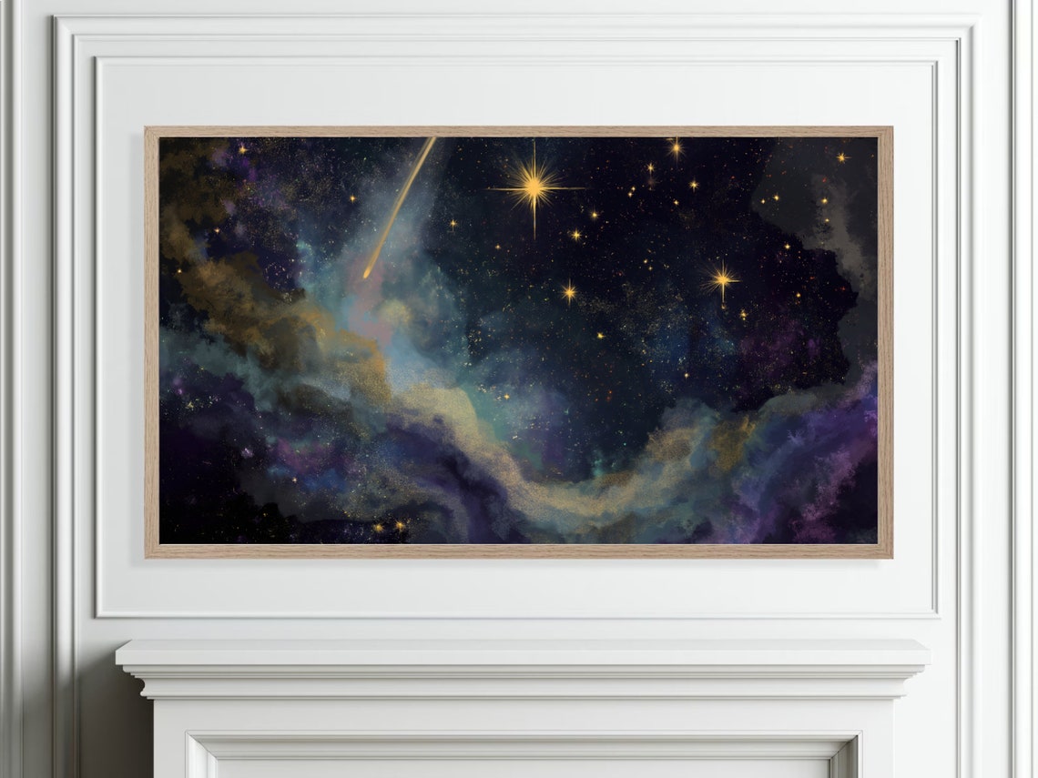 Shooting Star Purple Nebula Galaxy Space Oil Painting Poster - Image 5