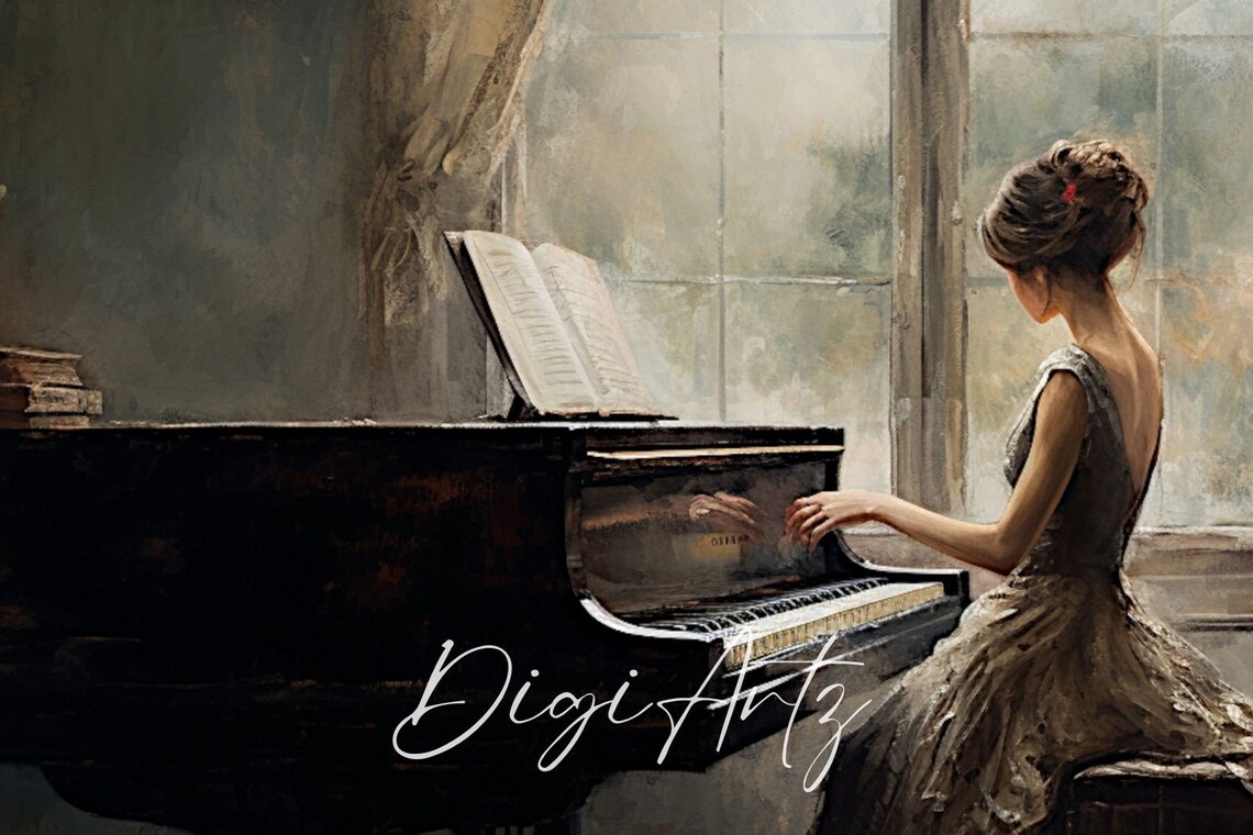 Woman Playing Grand Piano By Window Romantic Musician Painting Poster - Image 6