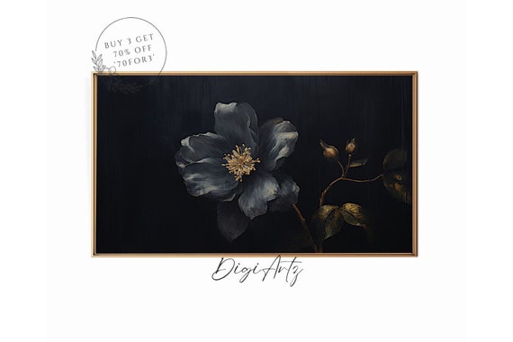 Frame Tv Art Moody Flower Still Life Oil Painting Deep In Bloom Antique Dark Floral Print Botanical Wall Art Dark Academia Decor