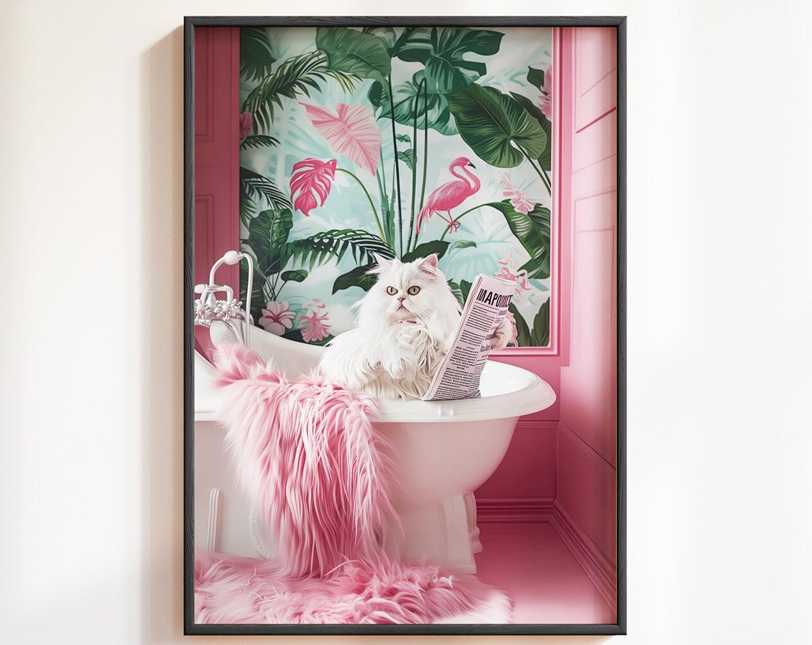 Bathroom Cat Reading in Bathtub Poster