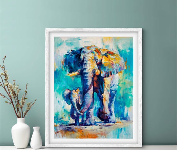 Art Print Together Paper Elephant Wall Art Motherhood Family Poster Animals Wildlife Painting African Safari Home Decor