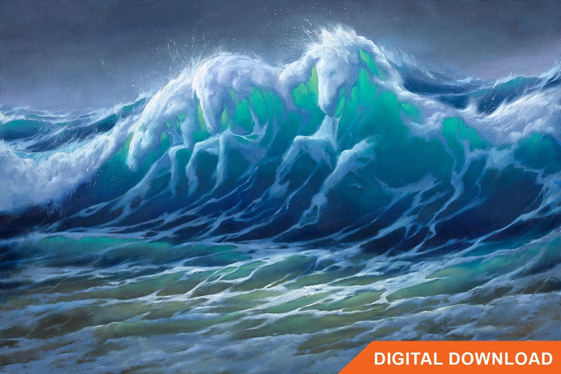 Untamed Horses Poster, Coastal Seascape Art Print