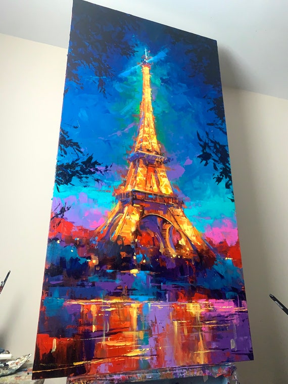 Original Painting Iron Lady 30x60 Acrylic On Eiffel Tower Painting Eiffel Art Paris Painting