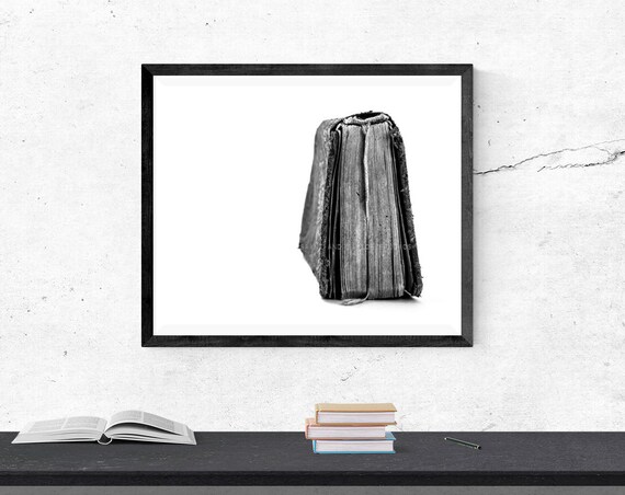 Vintage Old Book Standing Black and White Minimalist Photography Print