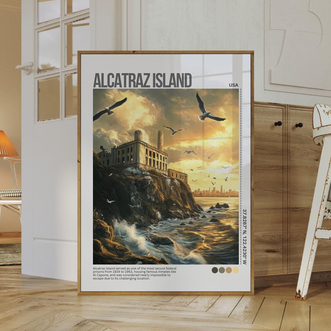 Alcatraz Island At Golden Sunset With Prison On The Rock Poster
