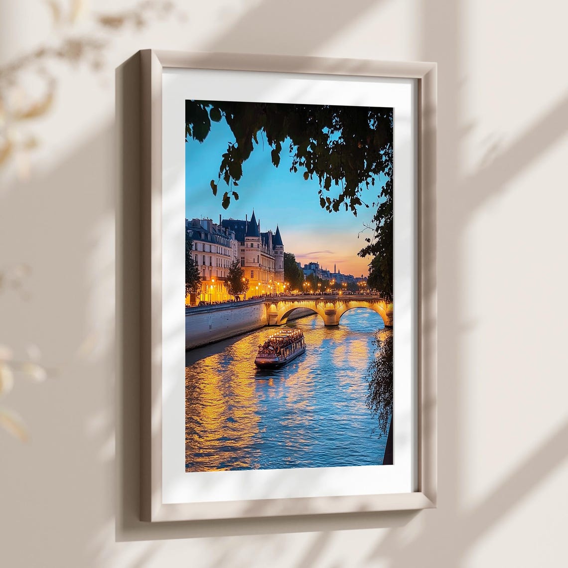 Seine River Dusk Boat Cruise Lit Bridge Paris Evening Poster - Image 2