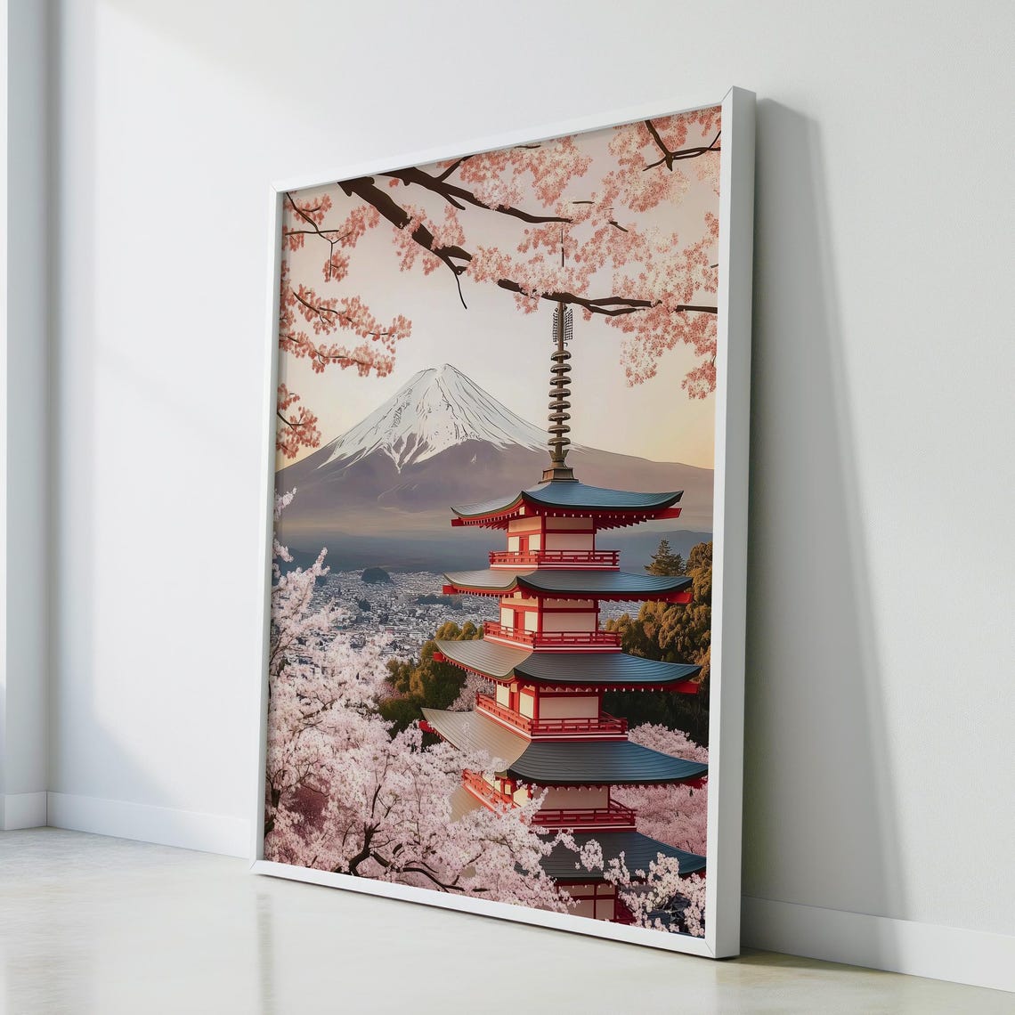 Mount Fuji Red Pagoda Cherry Blossoms Spring View Japan Poster - Image 2